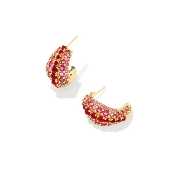 Kendra Scott Krista Gold Hoop Earrings in Pink Red Berry Mix - Picture 1 of 3